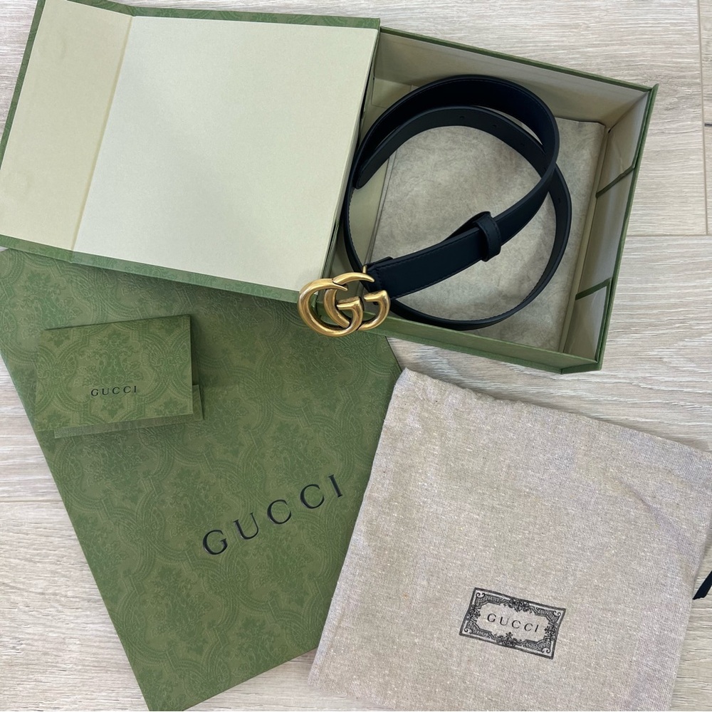Gucci Authentic Black GG Marmont Thin Belt